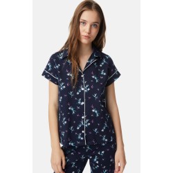 Minerva Floral Εμπριμέ Κουμπωτή Κοντομάνικη Κάπρι Γυναικεία Πυτζάμα