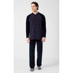Minerva Ριγέ Βελούδινη Ανδρική Πυτζάμα V Neck