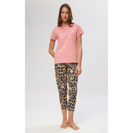 Minerva Leopard Γυναικεία Κοντομάνικη Chino / Κάπρι Πυτζάμα