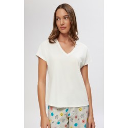 Minerva TENCEL™ Modal Κοντομάνικη Γυναικεία Μπλούζα με V λαιμόκοψη
