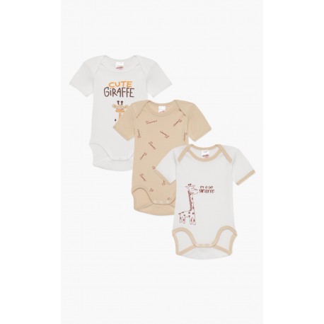 Minerva Giraffe 3Pack Βαμβακερά Κορμάκια Βρεφικά Κοντομάνικα