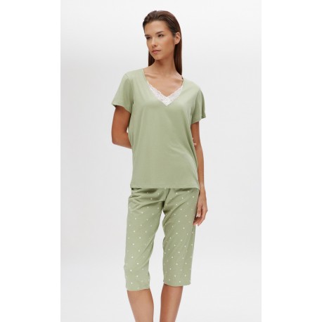 Minerva Εμπριμέ TENCEL™ Modal Γυναικεία Κάπρι Πυτζάμα με V λαιμόκοψη