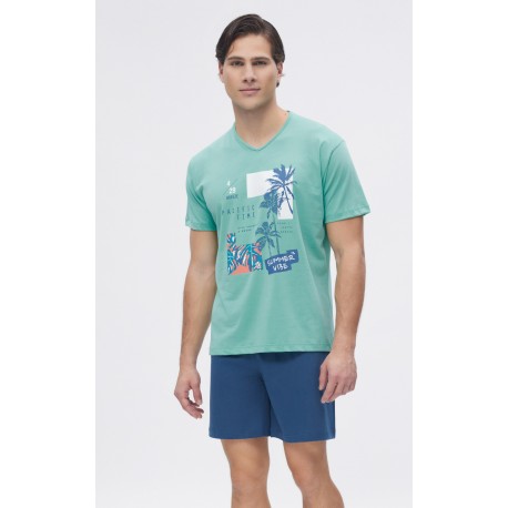 Minerva Tropical Vibes Κοντομάνικη Ανδρική Πυτζάμα με V λαιμόκοψη