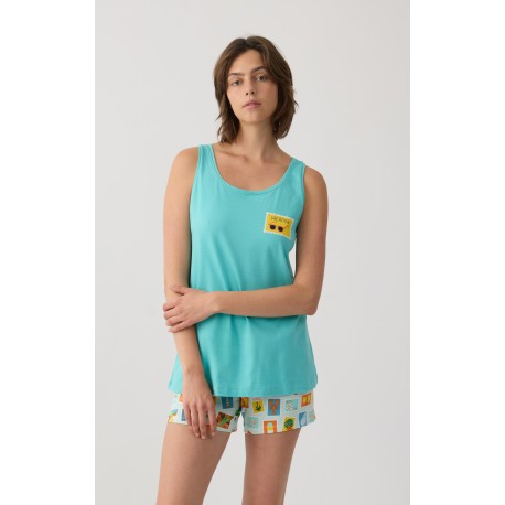 Minerva Leopard Γυναικεία Κοντομάνικη Κάπρι Πυτζάμα με V λαιμόκοψη