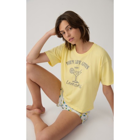 Minerva Leopard Γυναικεία Κοντομάνικη Κάπρι Πυτζάμα με V λαιμόκοψη