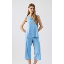 Minerva Leopard Γυναικεία Κοντομάνικη Κάπρι Πυτζάμα με V λαιμόκοψη