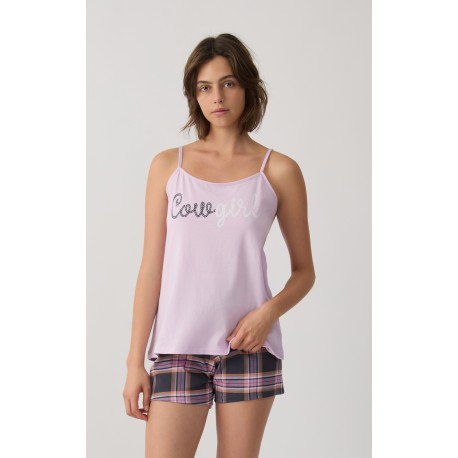 Minerva Leopard Γυναικεία Κοντομάνικη Κάπρι Πυτζάμα με V λαιμόκοψη