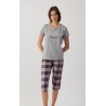 Minerva Leopard Γυναικεία Κοντομάνικη Κάπρι Πυτζάμα με V λαιμόκοψη