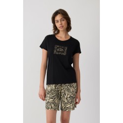 Minerva Leopard Γυναικεία Κοντομάνικη Κάπρι Πυτζάμα με V λαιμόκοψη