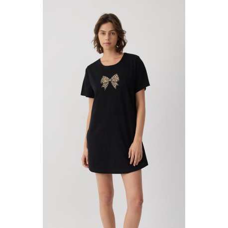Minerva Μονόχρωμο Γυναικείο Boyfriend T-shirt Dress με Τύπωμα