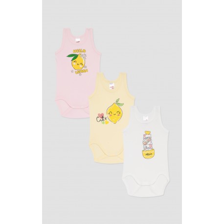 Minerva Lemon 3Pack Αμάνικα Βρεφικά Φορμάκια